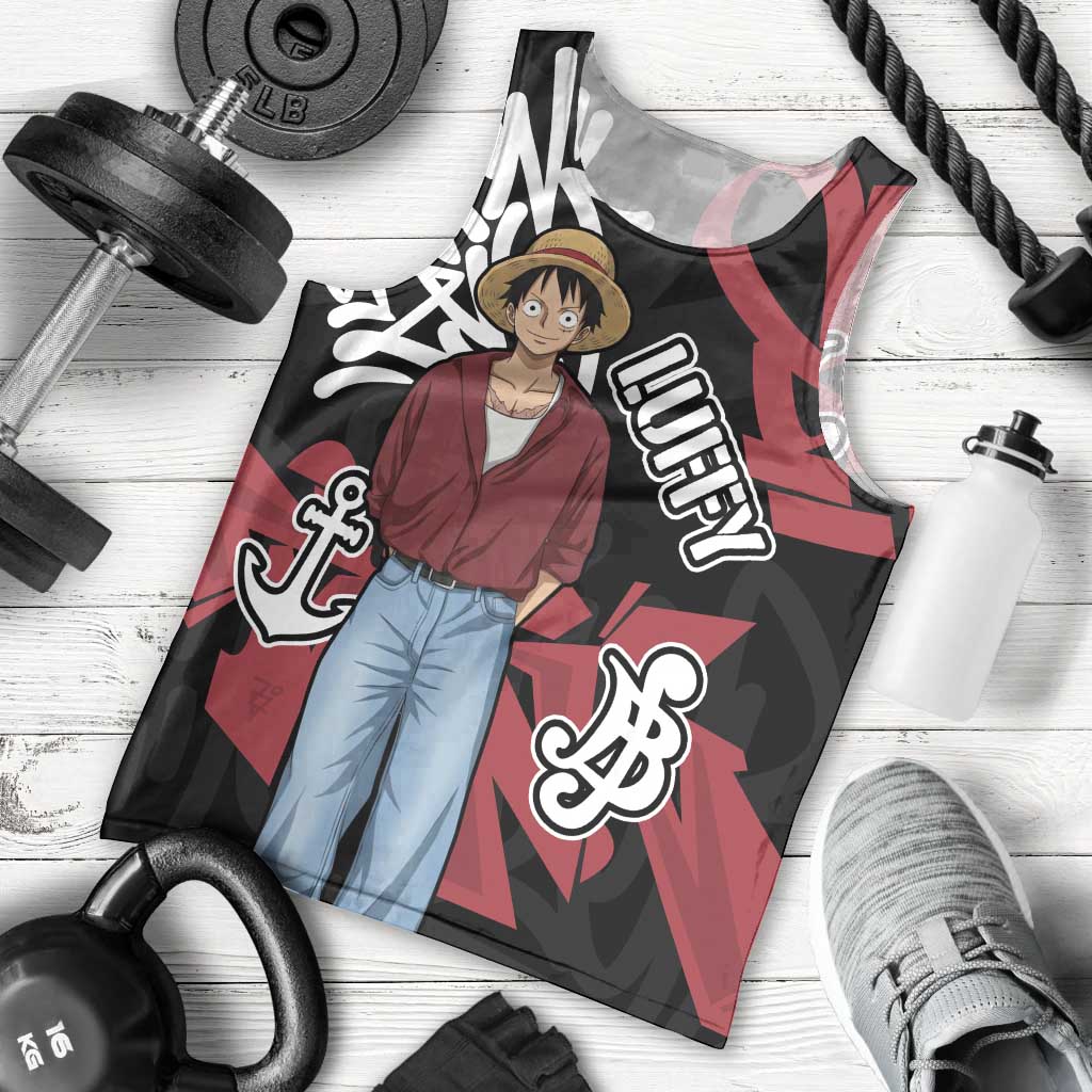 Monkey D. Luffy One Piece Men Tank Top Graffiti Street Art Anime Collage