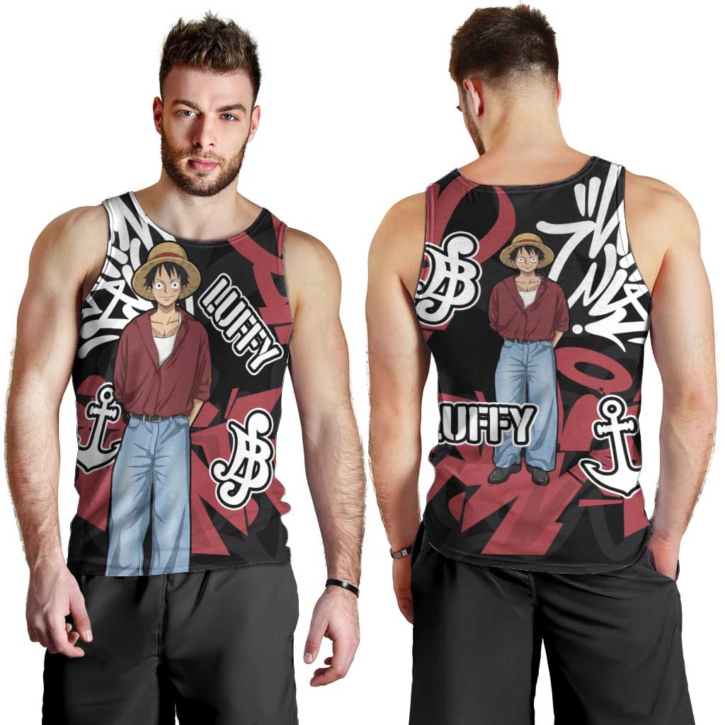Monkey D. Luffy One Piece Men Tank Top Graffiti Street Art Anime Collage