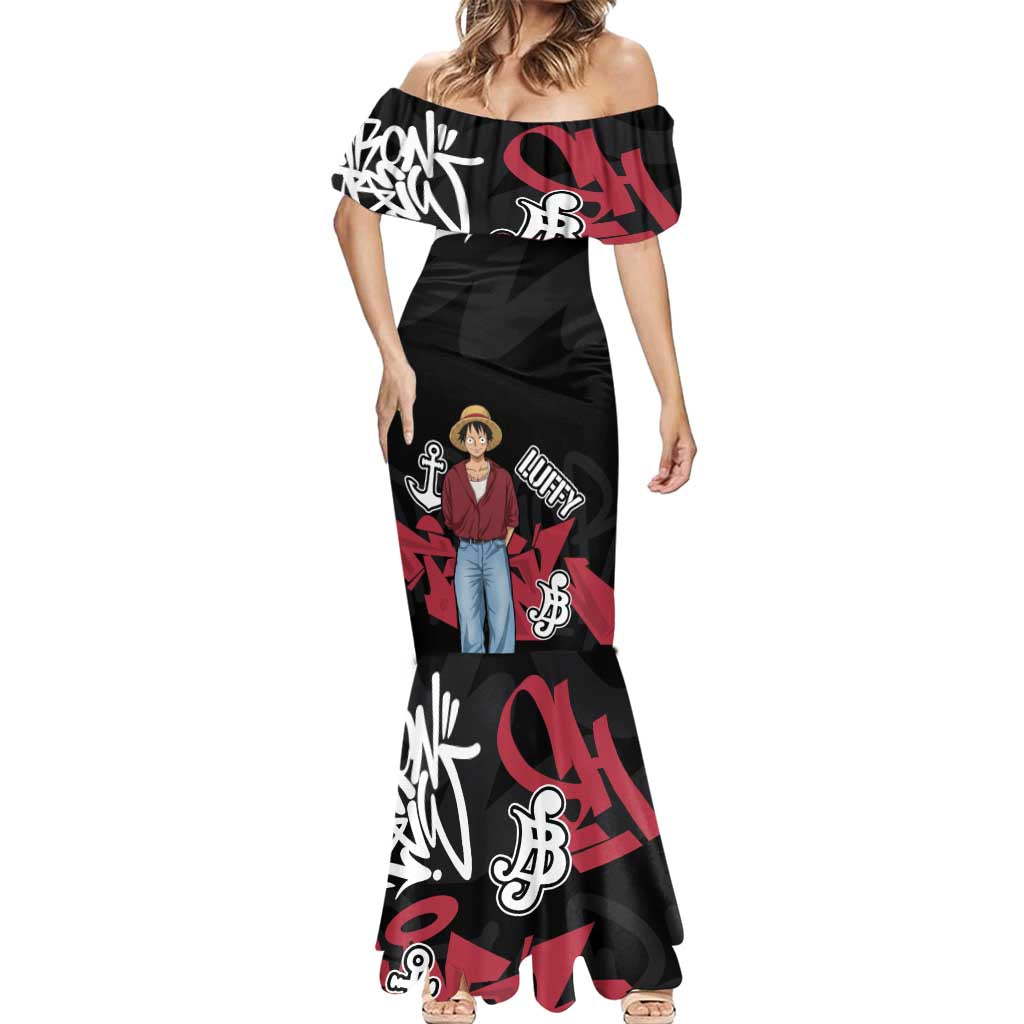 Monkey D. Luffy One Piece Mermaid Dress Graffiti Street Art Anime Collage