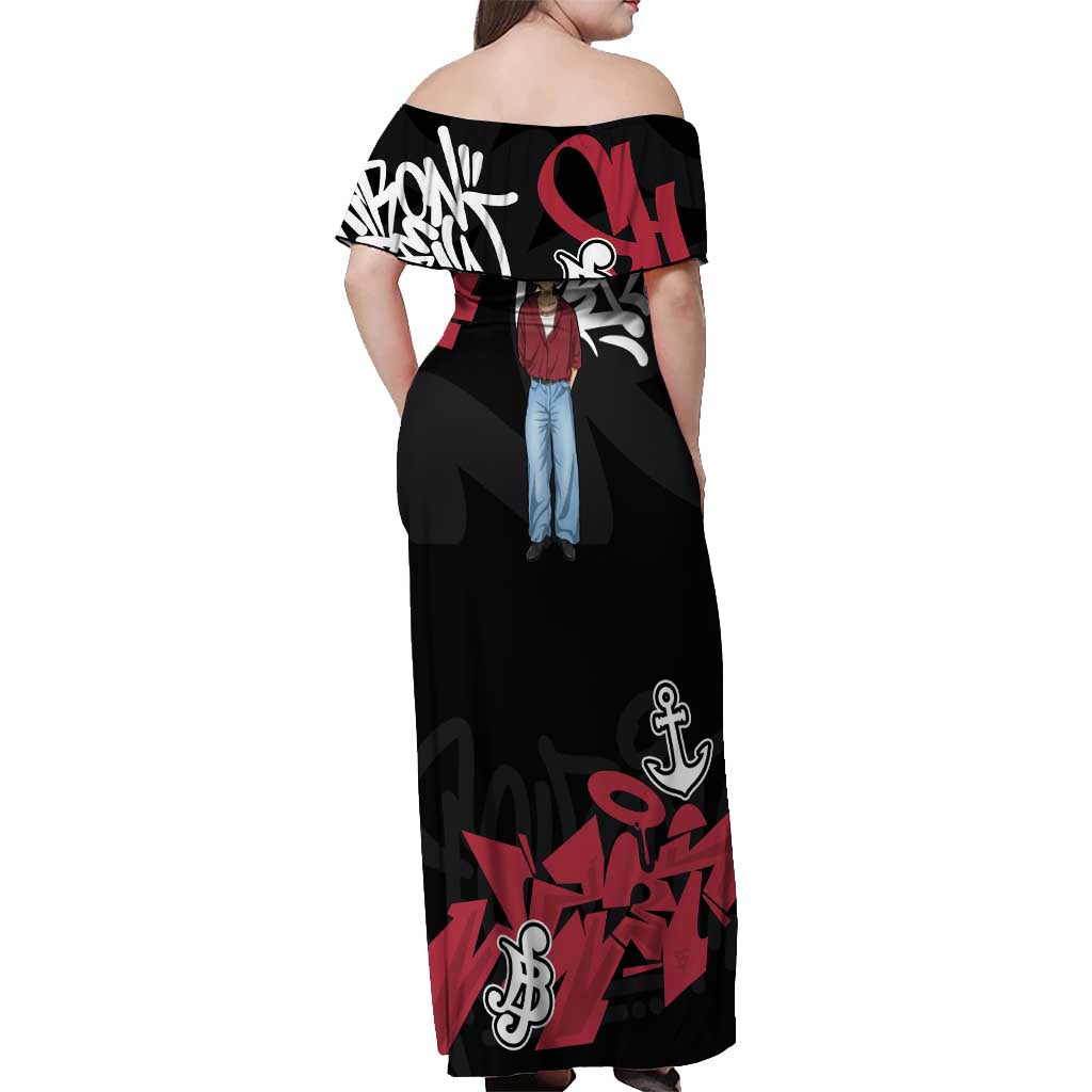 Monkey D. Luffy One Piece Off Shoulder Maxi Dress Graffiti Street Art Anime Collage