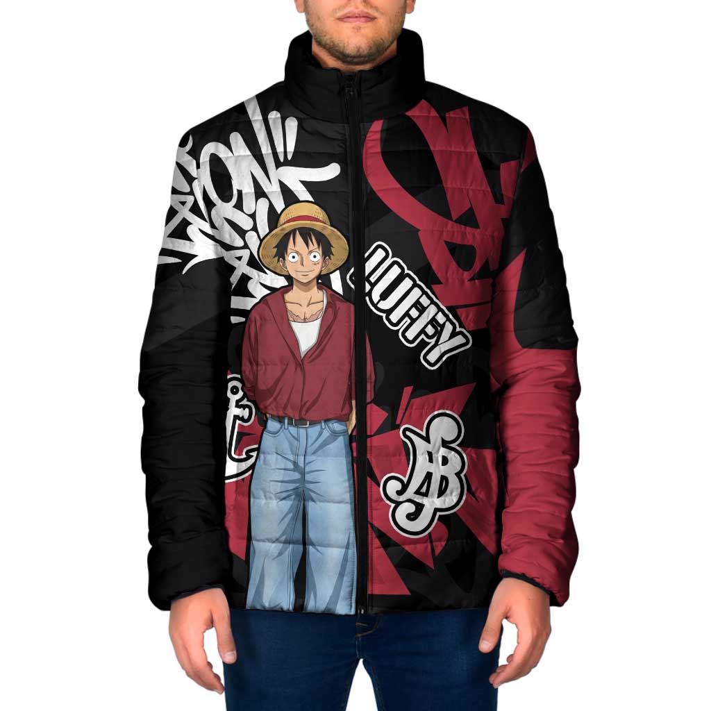 Monkey D. Luffy One Piece Padded Jacket Graffiti Street Art Anime Collage