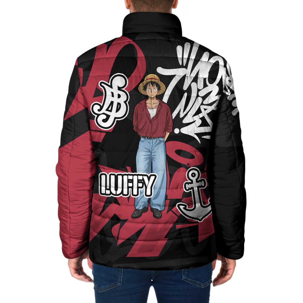 Monkey D. Luffy One Piece Padded Jacket Graffiti Street Art Anime Collage