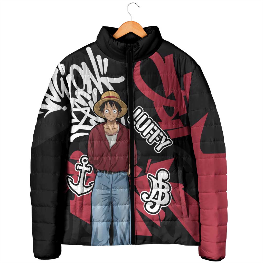 Monkey D. Luffy One Piece Padded Jacket Graffiti Street Art Anime Collage