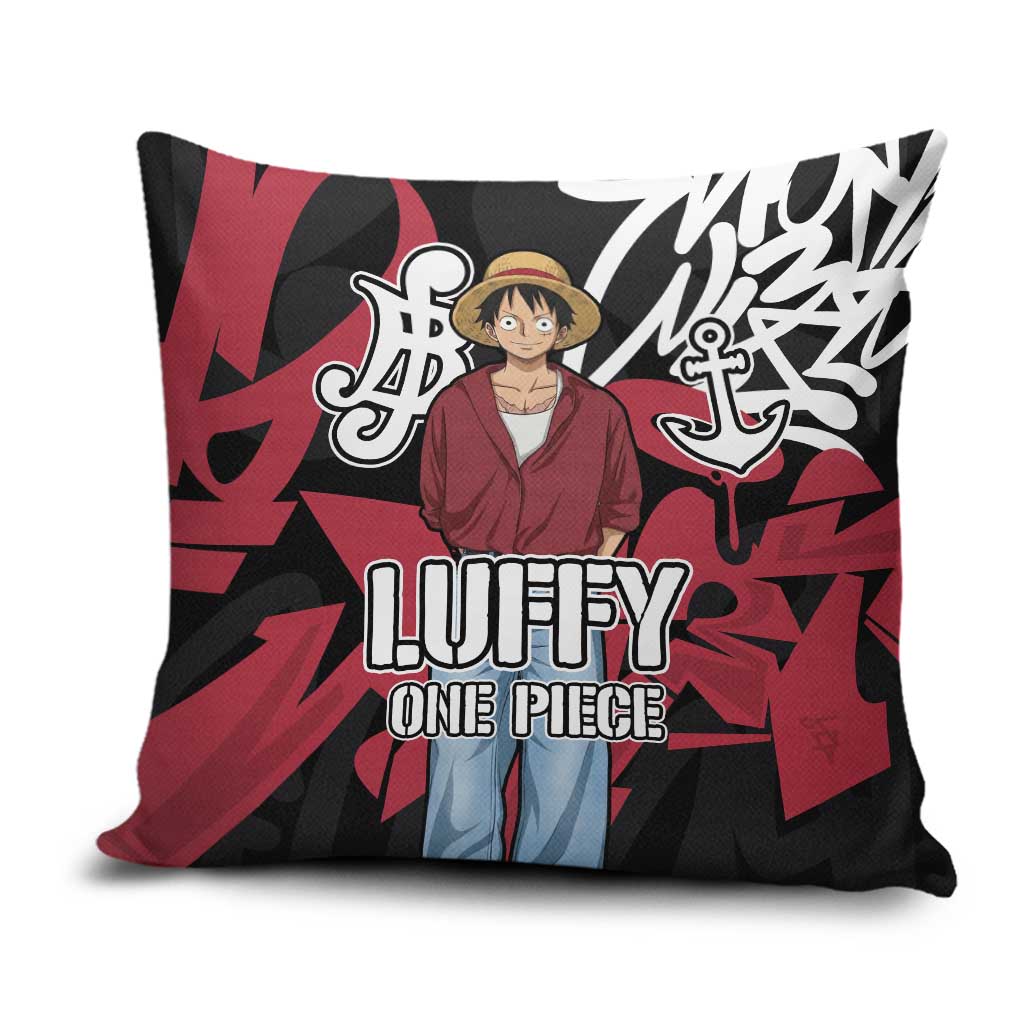 Monkey D. Luffy One Piece Pillow Cover Graffiti Street Art Anime Collage