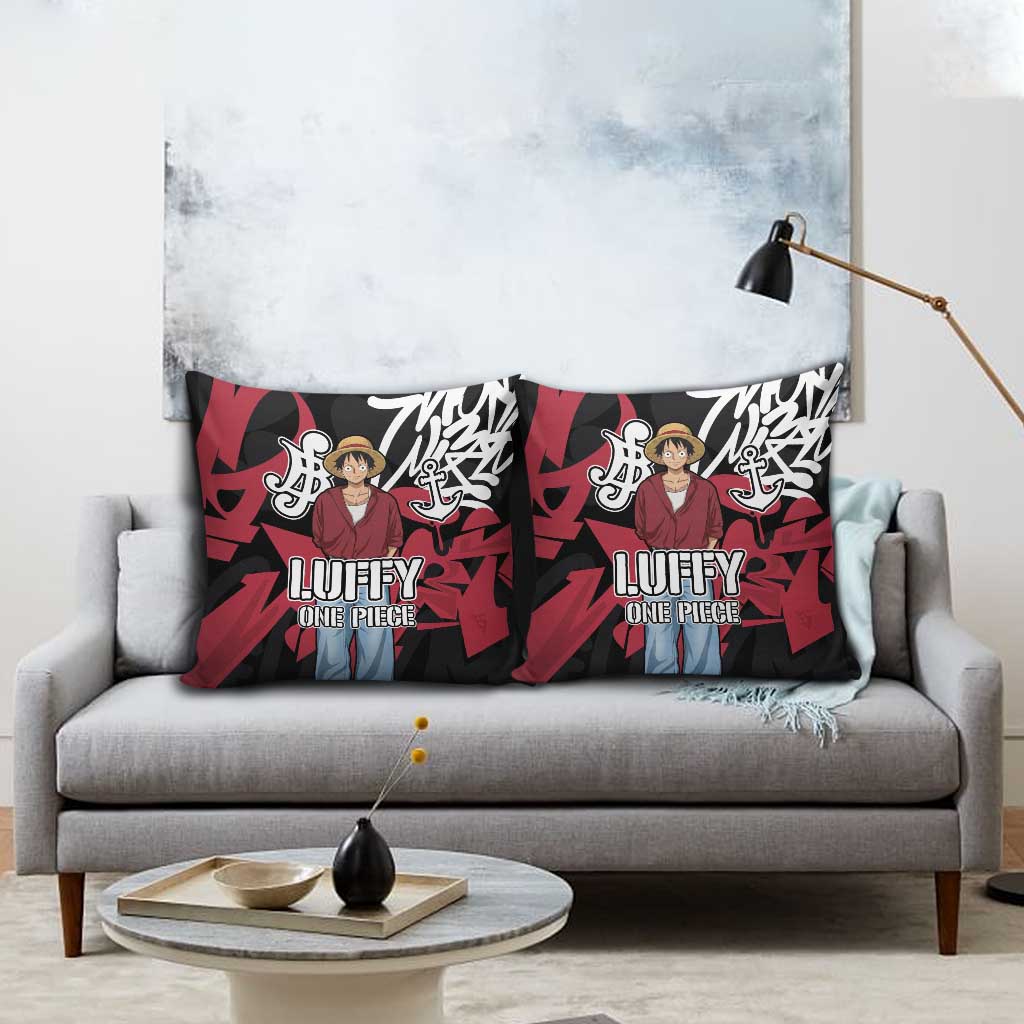 Monkey D. Luffy One Piece Pillow Cover Graffiti Street Art Anime Collage
