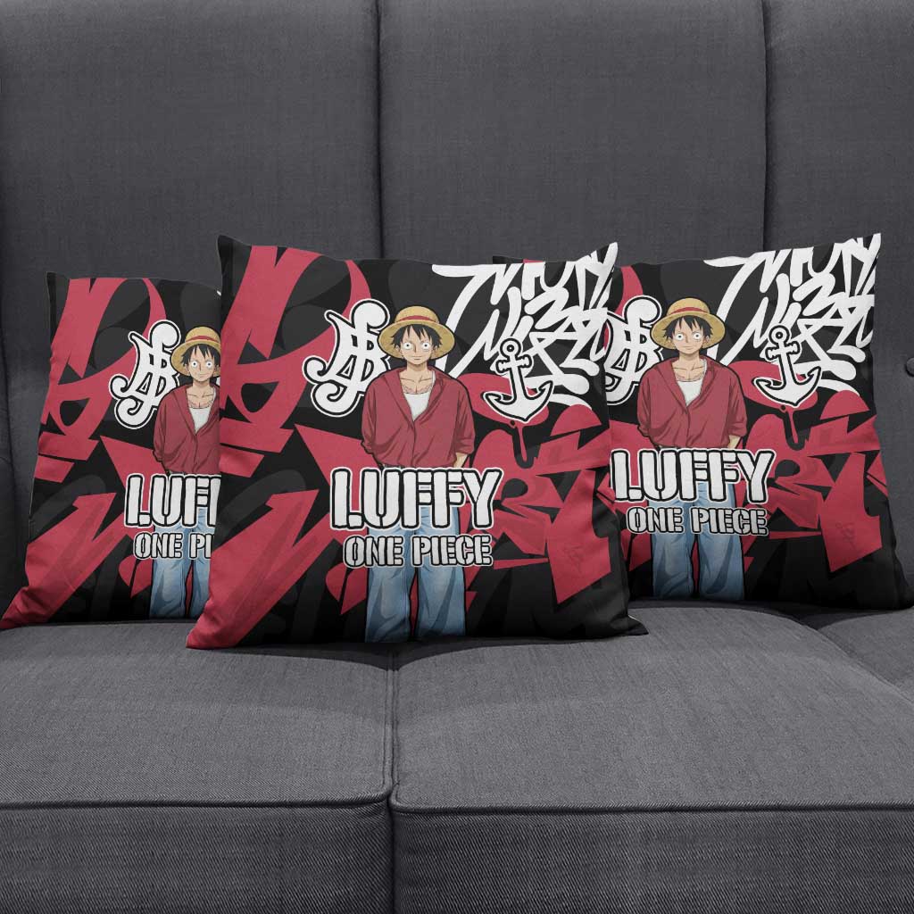 Monkey D. Luffy One Piece Pillow Cover Graffiti Street Art Anime Collage