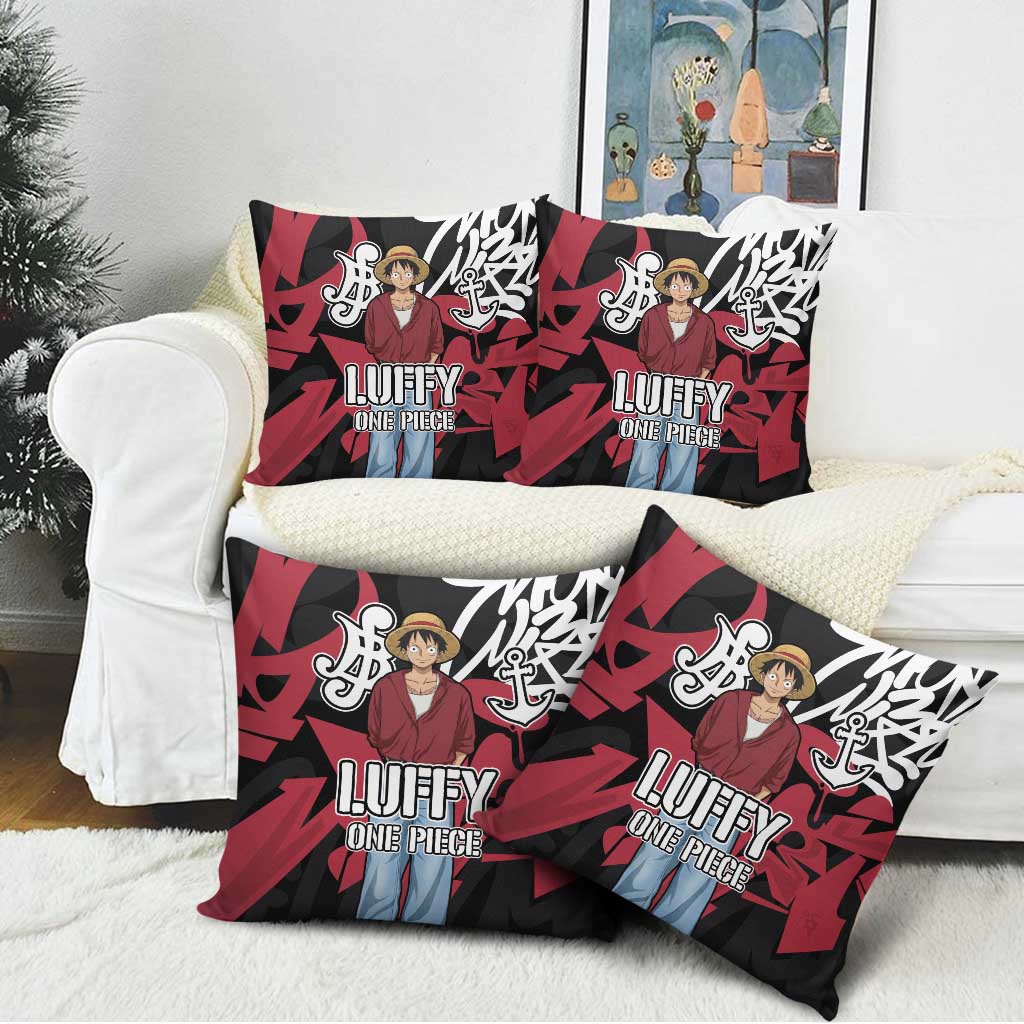 Monkey D. Luffy One Piece Pillow Cover Graffiti Street Art Anime Collage