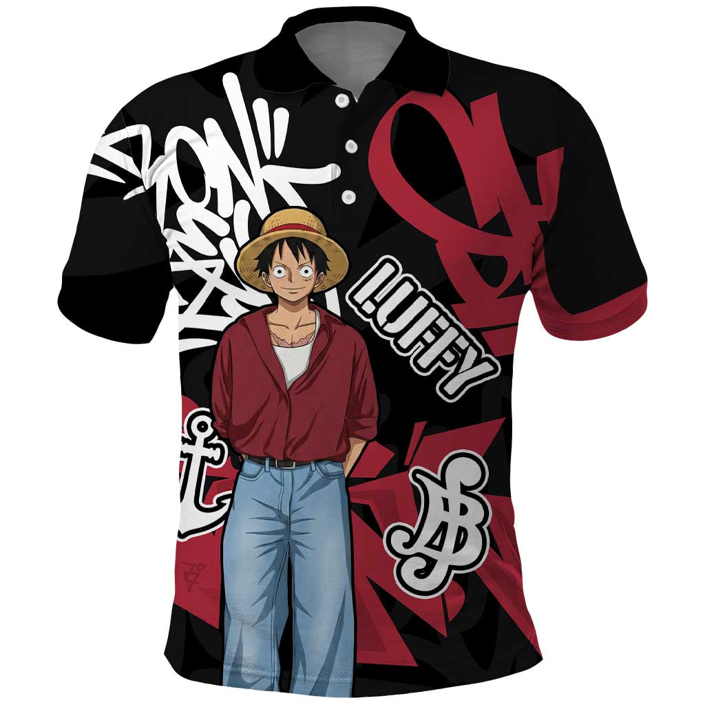 Monkey D. Luffy One Piece Polo Shirt Graffiti Street Art Anime Collage