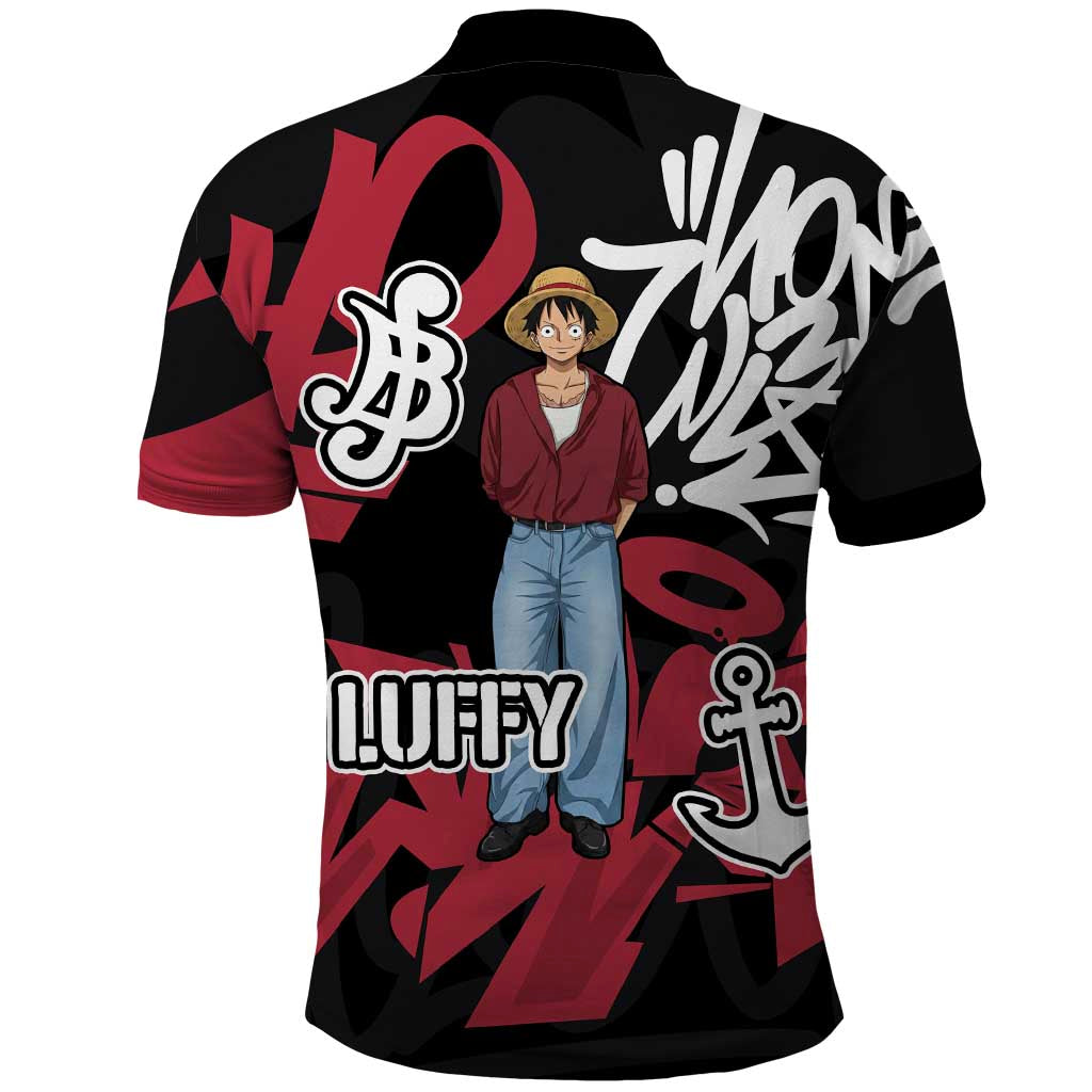 Monkey D. Luffy One Piece Polo Shirt Graffiti Street Art Anime Collage