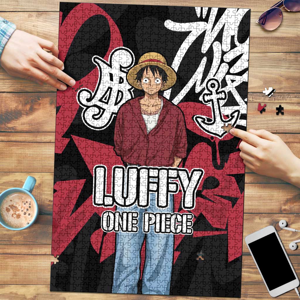 Monkey D. Luffy One Piece Puzzle Graffiti Street Art Anime Collage