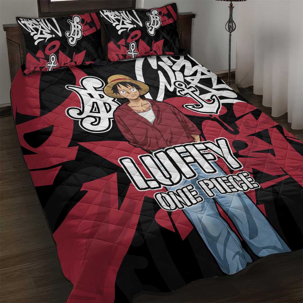 Monkey D. Luffy One Piece Quilt Bed Set Graffiti Street Art Anime Collage