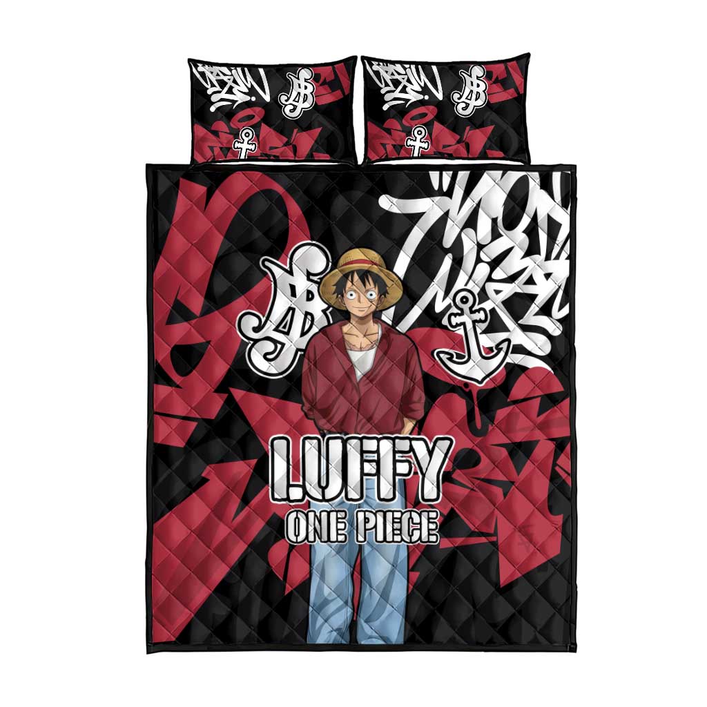 Monkey D. Luffy One Piece Quilt Bed Set Graffiti Street Art Anime Collage