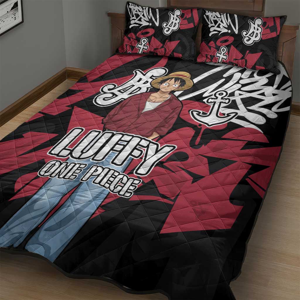 Monkey D. Luffy One Piece Quilt Bed Set Graffiti Street Art Anime Collage