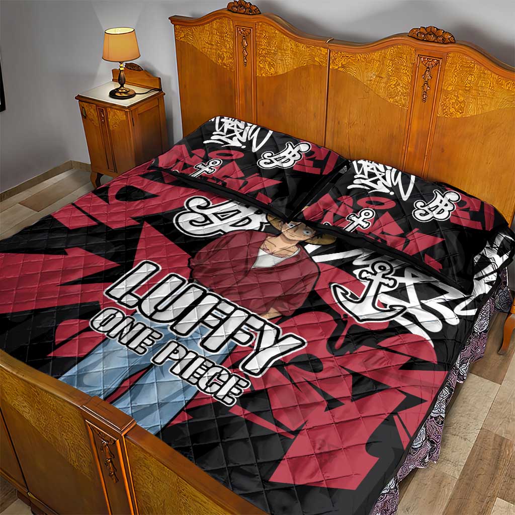 Monkey D. Luffy One Piece Quilt Bed Set Graffiti Street Art Anime Collage