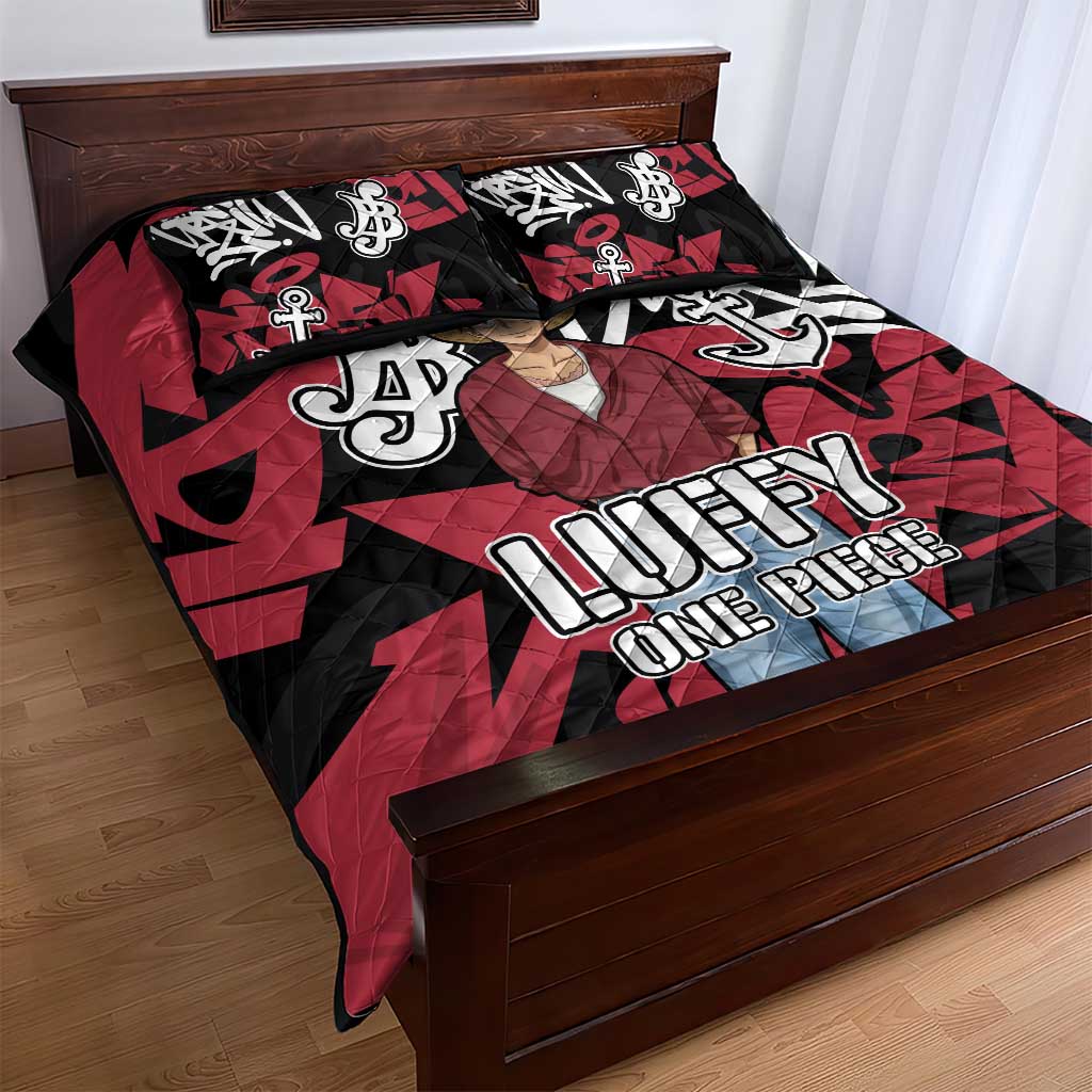 Monkey D. Luffy One Piece Quilt Bed Set Graffiti Street Art Anime Collage