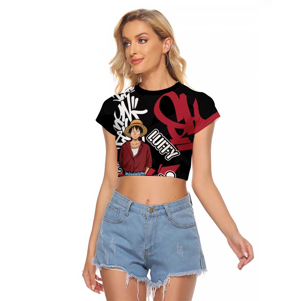 Monkey D. Luffy One Piece Raglan Cropped T Shirt Graffiti Street Art Anime Collage