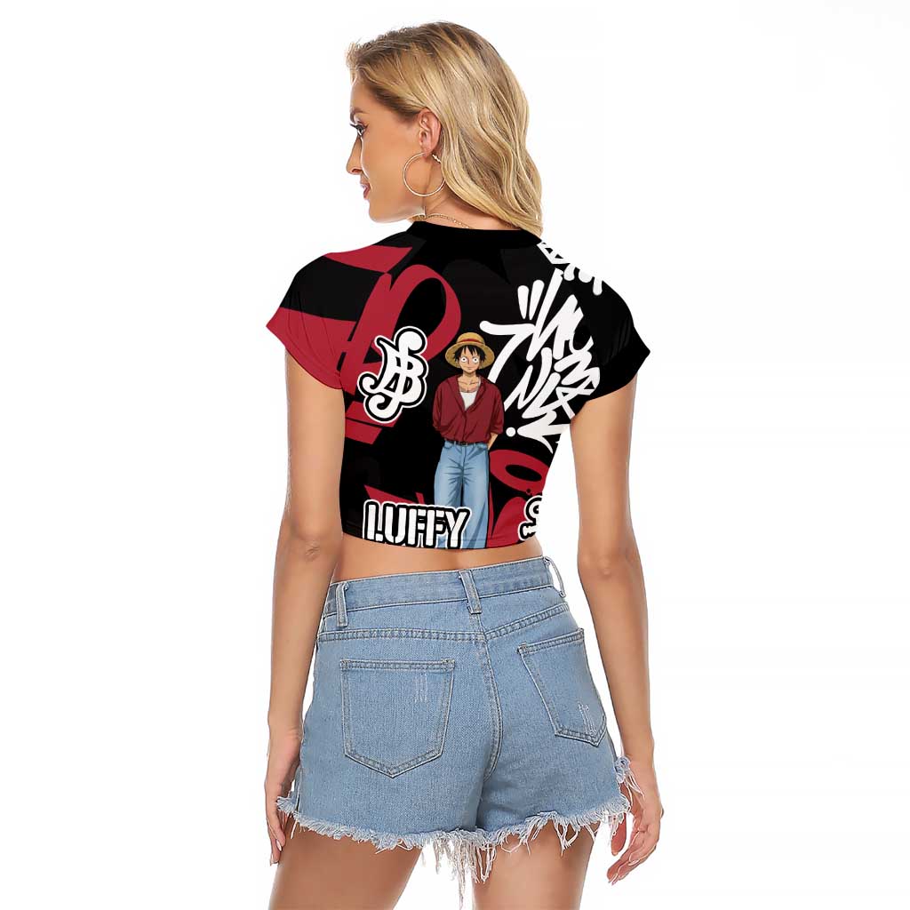 Monkey D. Luffy One Piece Raglan Cropped T Shirt Graffiti Street Art Anime Collage