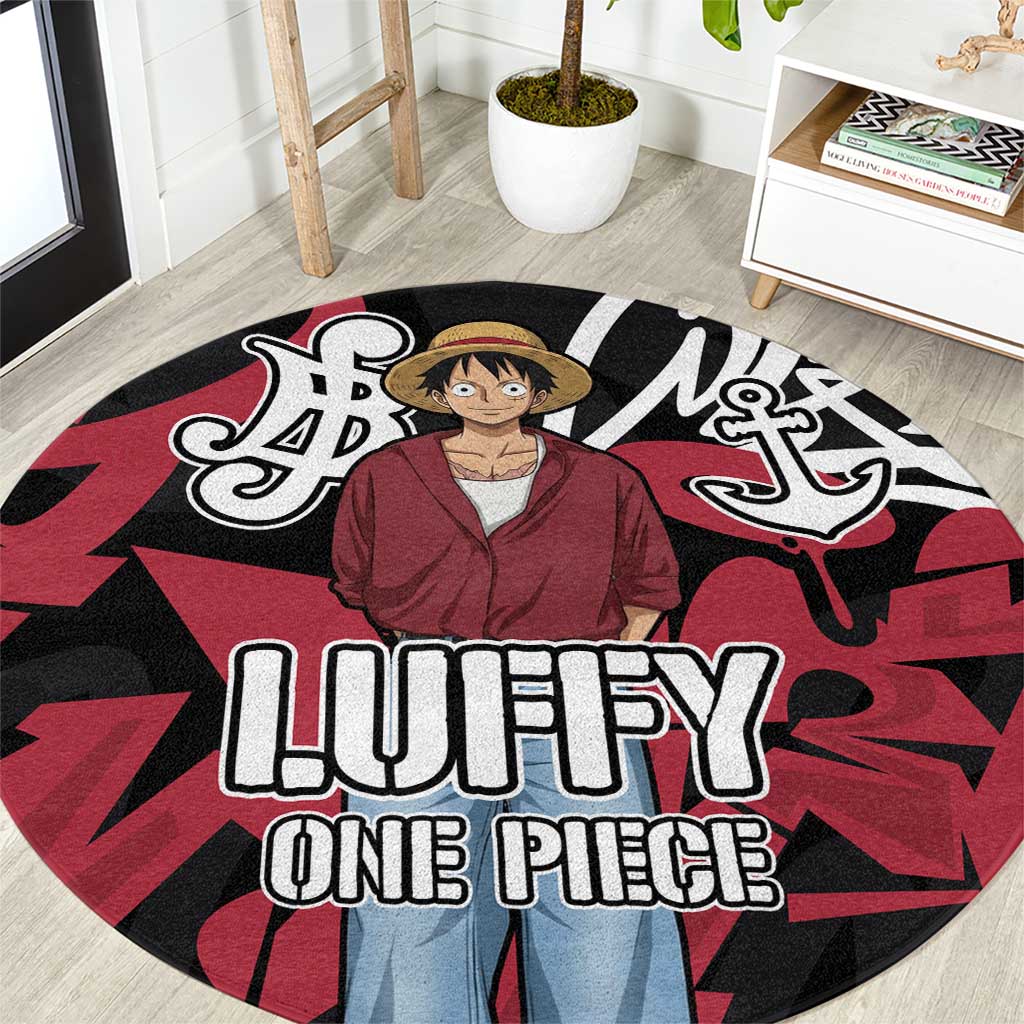 Monkey D. Luffy One Piece Round Carpet Graffiti Street Art Anime Collage