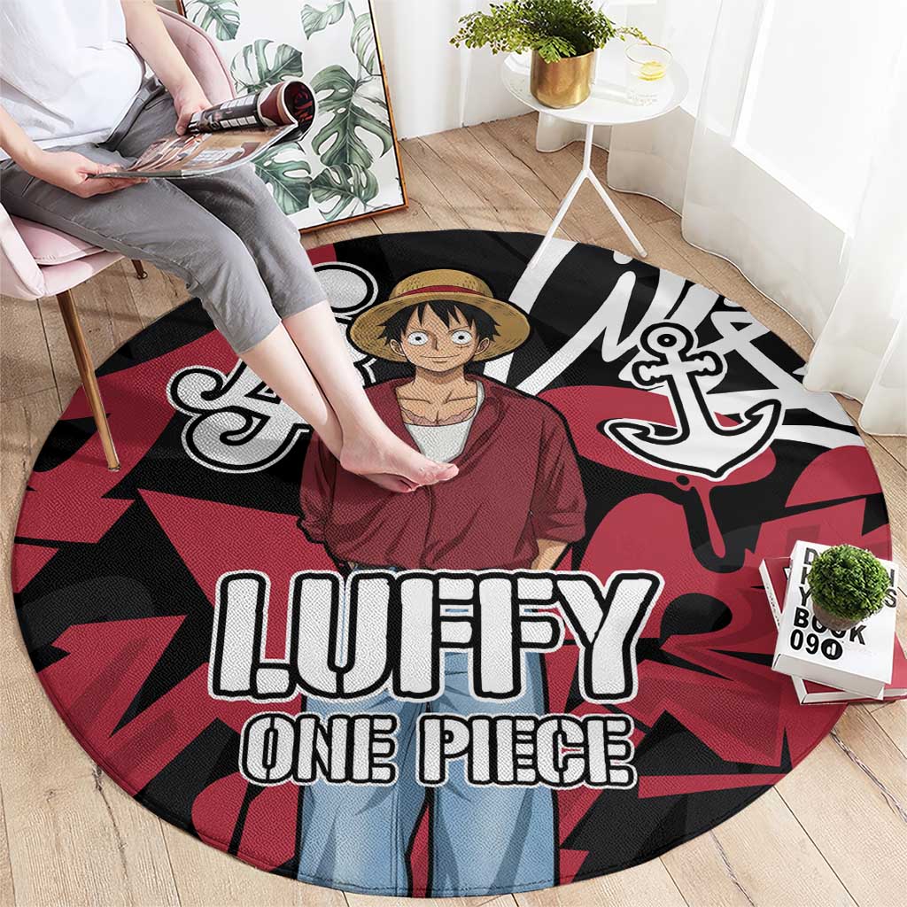 Monkey D. Luffy One Piece Round Carpet Graffiti Street Art Anime Collage