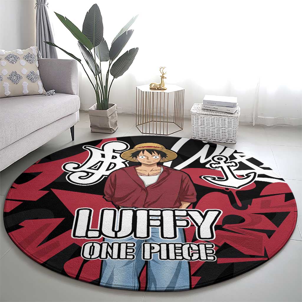 Monkey D. Luffy One Piece Round Carpet Graffiti Street Art Anime Collage