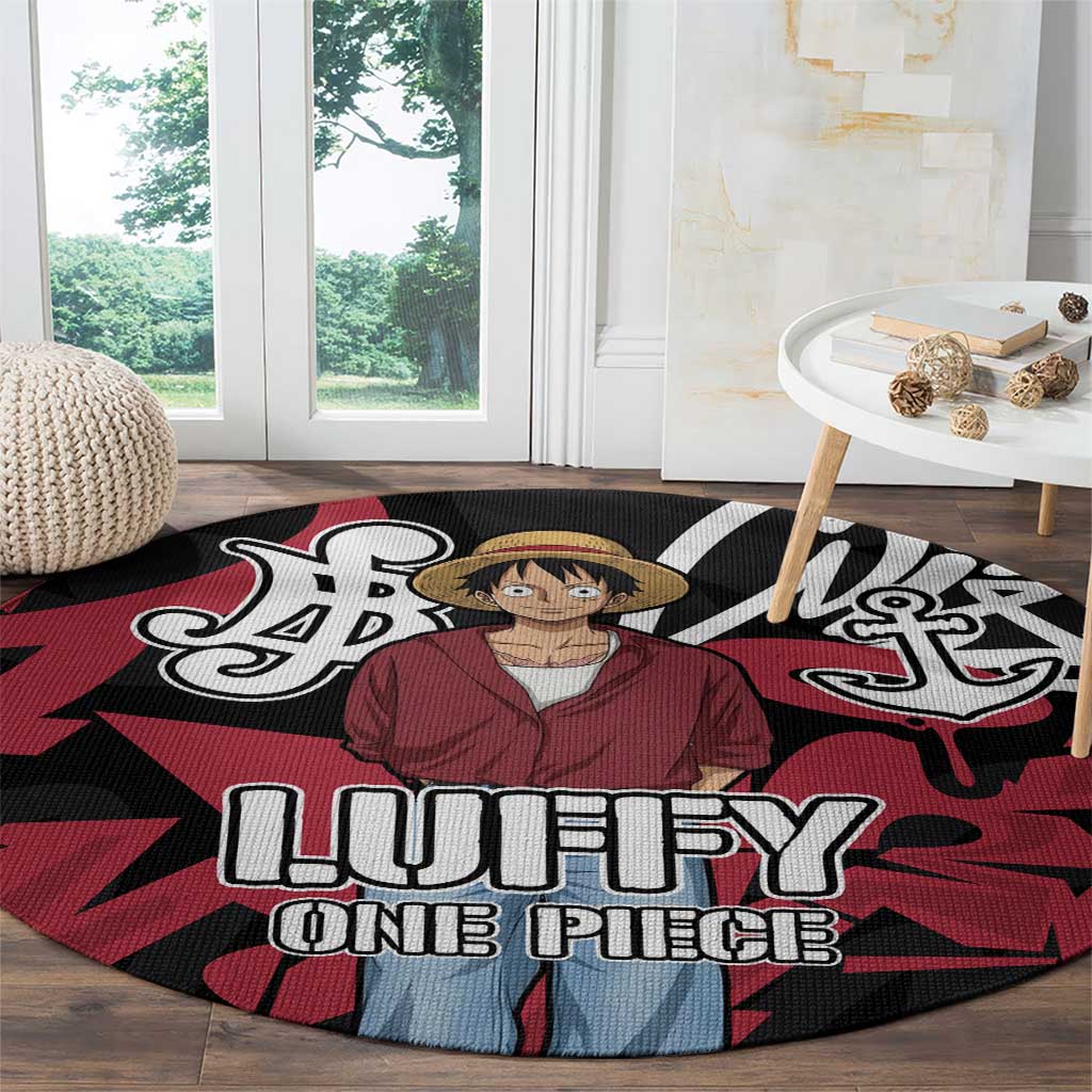 Monkey D. Luffy One Piece Round Carpet Graffiti Street Art Anime Collage