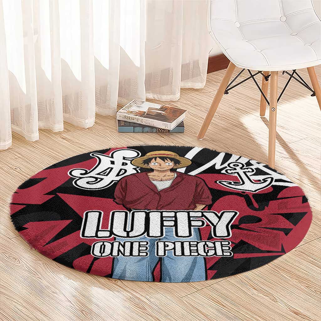 Monkey D. Luffy One Piece Round Carpet Graffiti Street Art Anime Collage