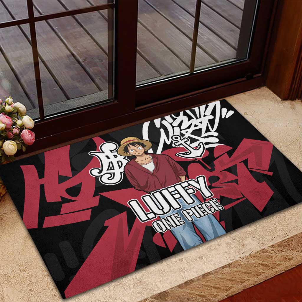 Monkey D. Luffy One Piece Rubber Doormat Graffiti Street Art Anime Collage