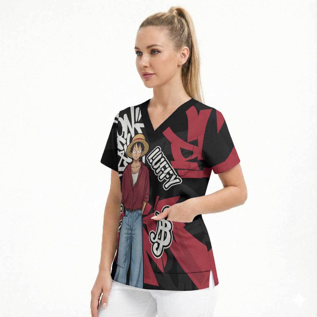 Monkey D. Luffy One Piece Scrub Top Graffiti Street Art Anime Collage