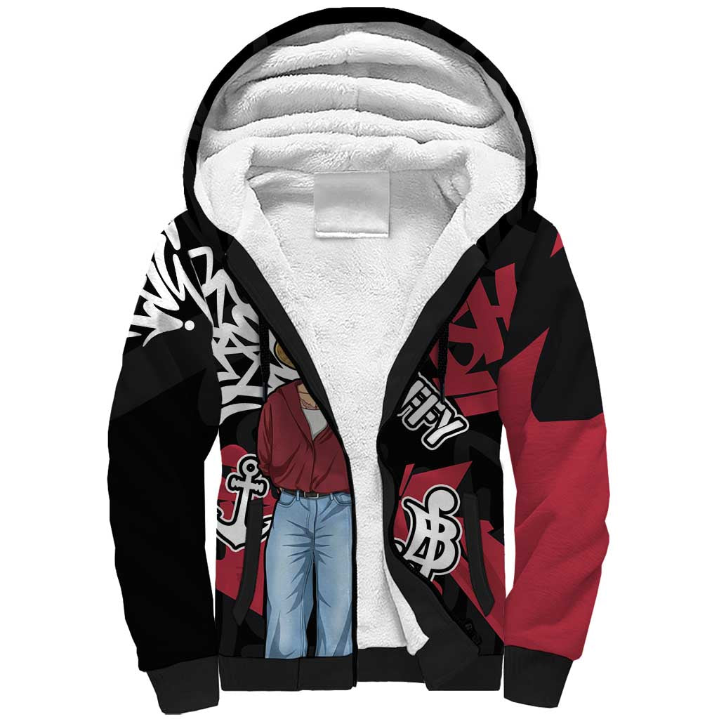 Monkey D. Luffy One Piece Sherpa Hoodie Graffiti Street Art Anime Collage