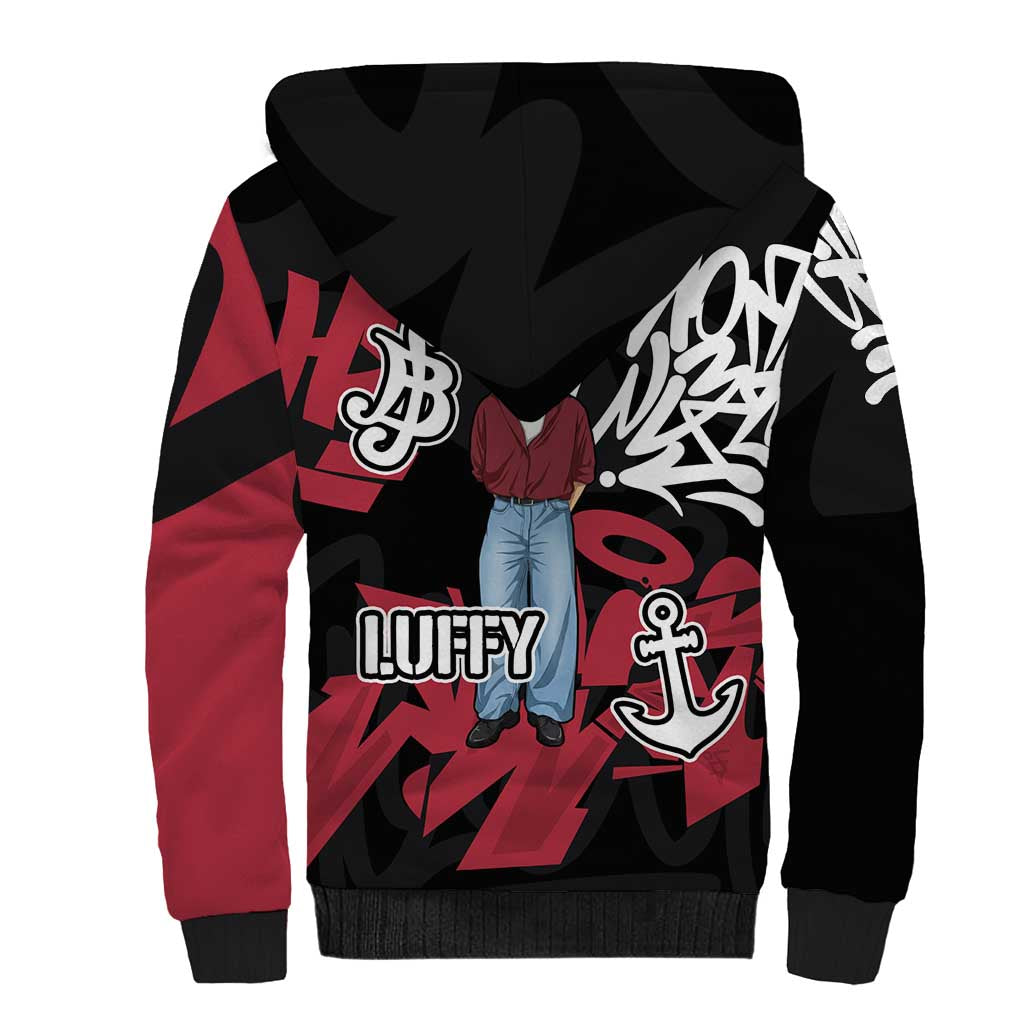 Monkey D. Luffy One Piece Sherpa Hoodie Graffiti Street Art Anime Collage