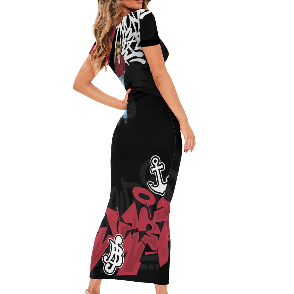 Monkey D. Luffy One Piece Short Sleeve Bodycon Dress Graffiti Street Art Anime Collage