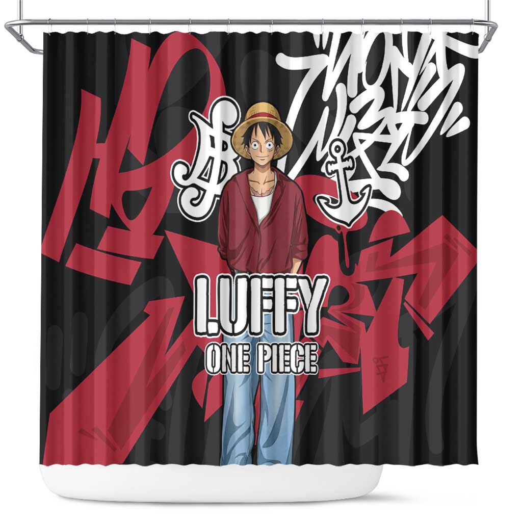 Monkey D. Luffy One Piece Shower Curtain Graffiti Street Art Anime Collage