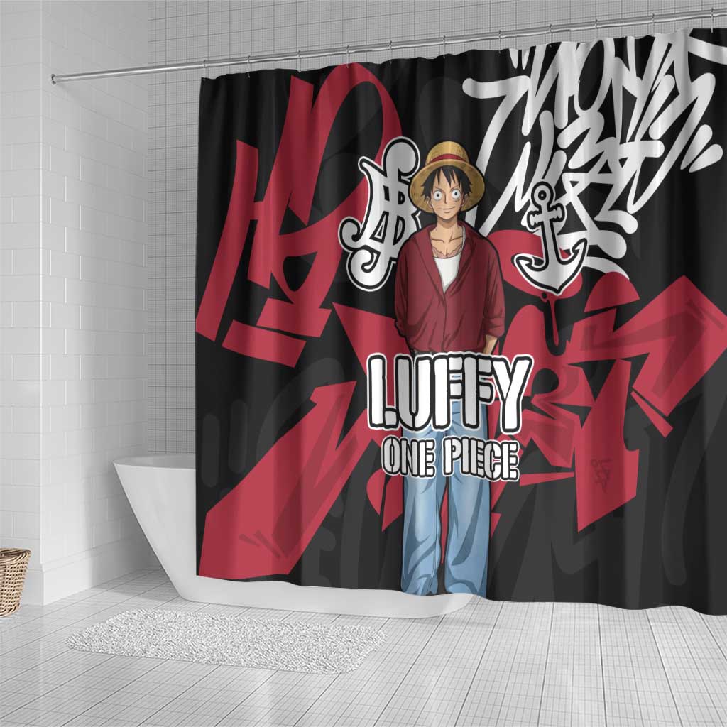 Monkey D. Luffy One Piece Shower Curtain Graffiti Street Art Anime Collage