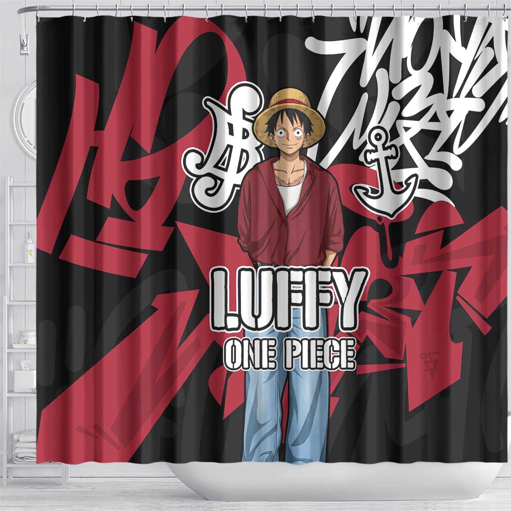 Monkey D. Luffy One Piece Shower Curtain Graffiti Street Art Anime Collage