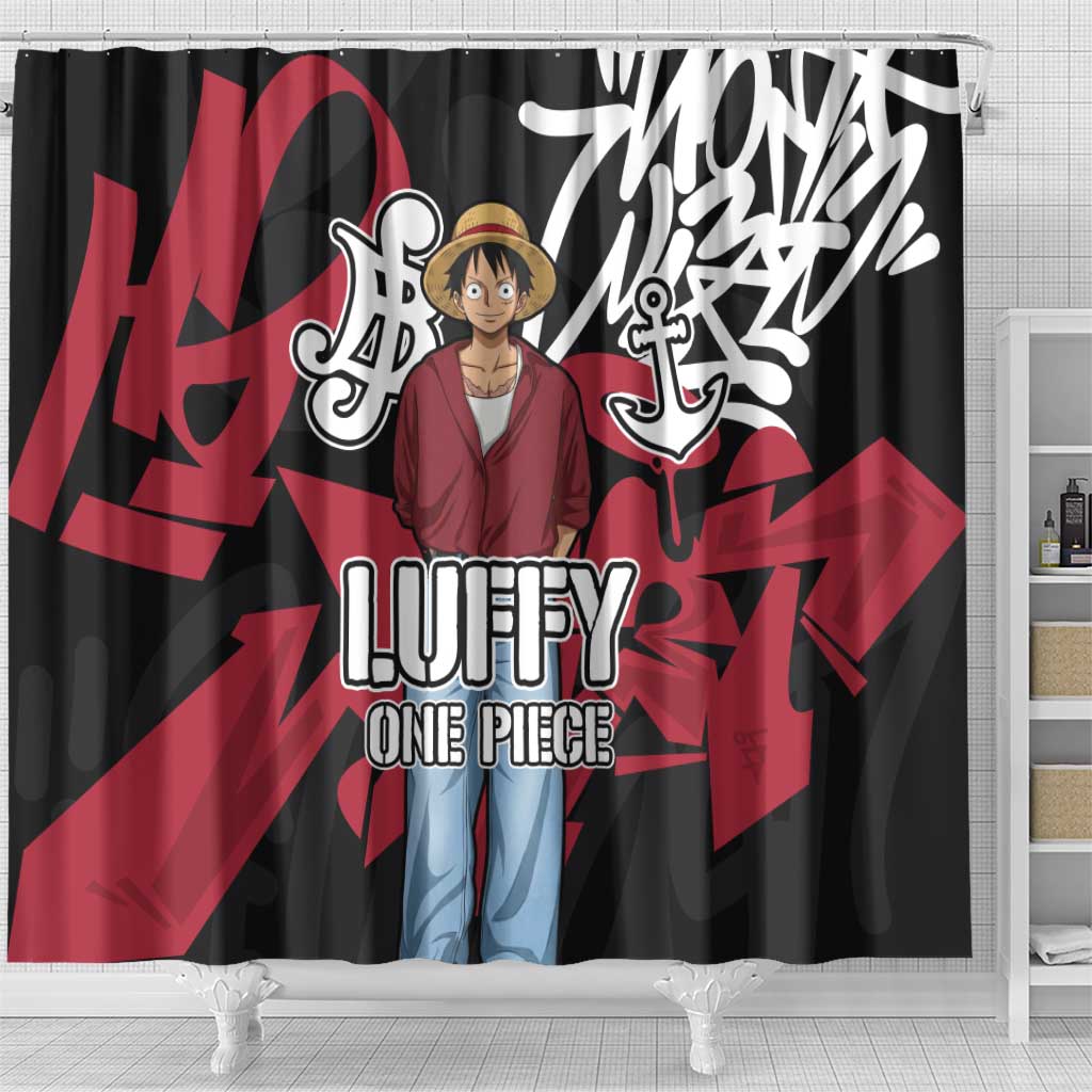 Monkey D. Luffy One Piece Shower Curtain Graffiti Street Art Anime Collage