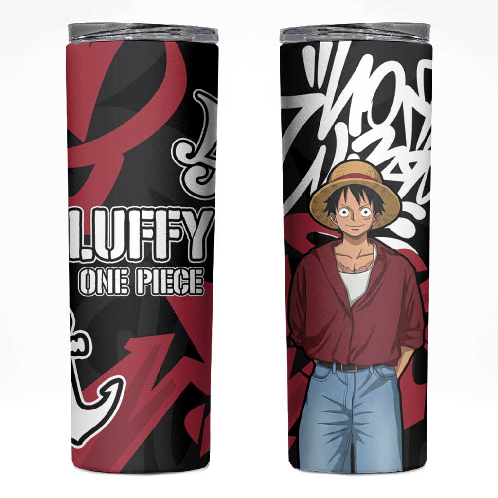 Monkey D. Luffy One Piece Skinny Tumbler Graffiti Street Art Anime Collage