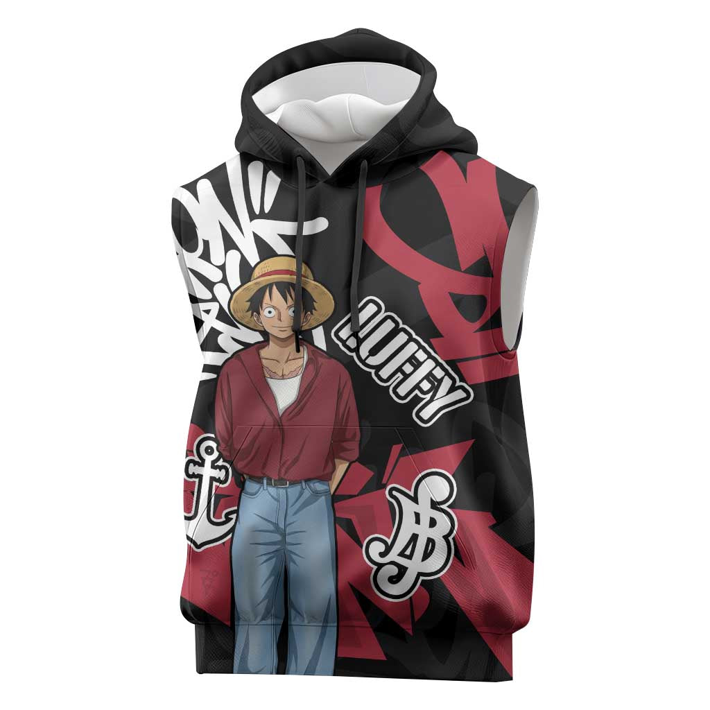 Monkey D. Luffy One Piece Sleeveless Hoodie Graffiti Street Art Anime Collage