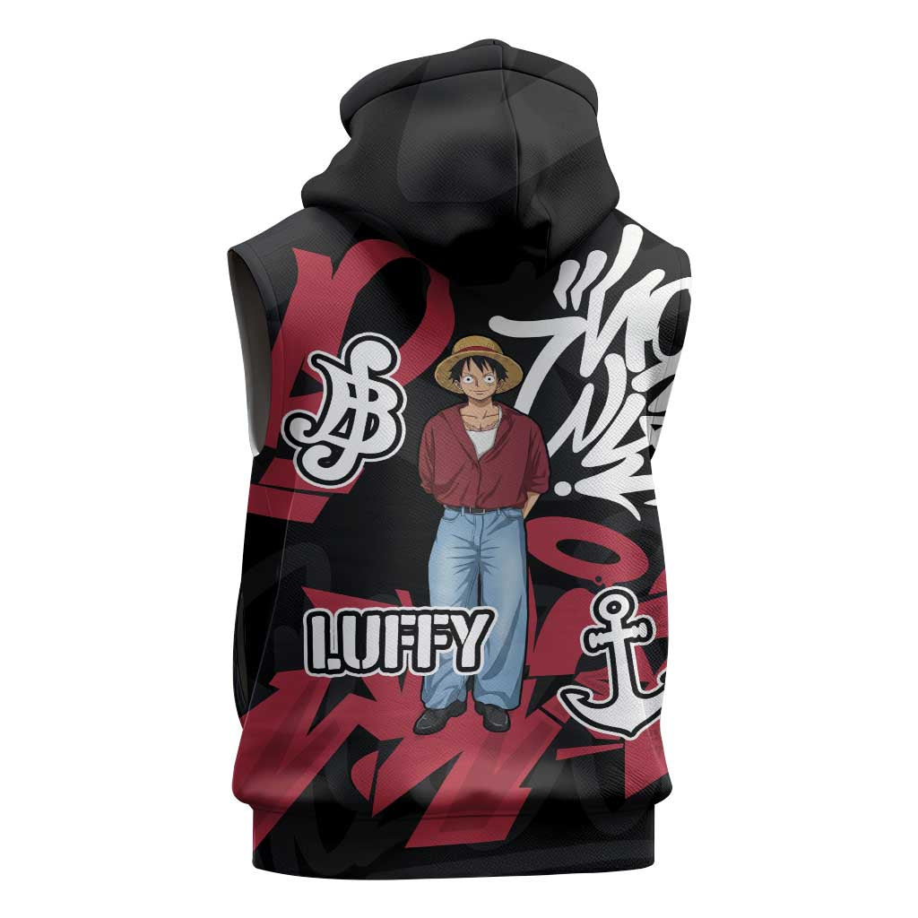 Monkey D. Luffy One Piece Sleeveless Hoodie Graffiti Street Art Anime Collage