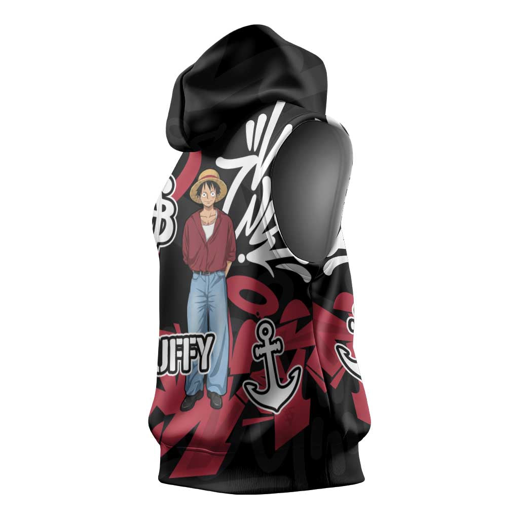 Monkey D. Luffy One Piece Sleeveless Hoodie Graffiti Street Art Anime Collage