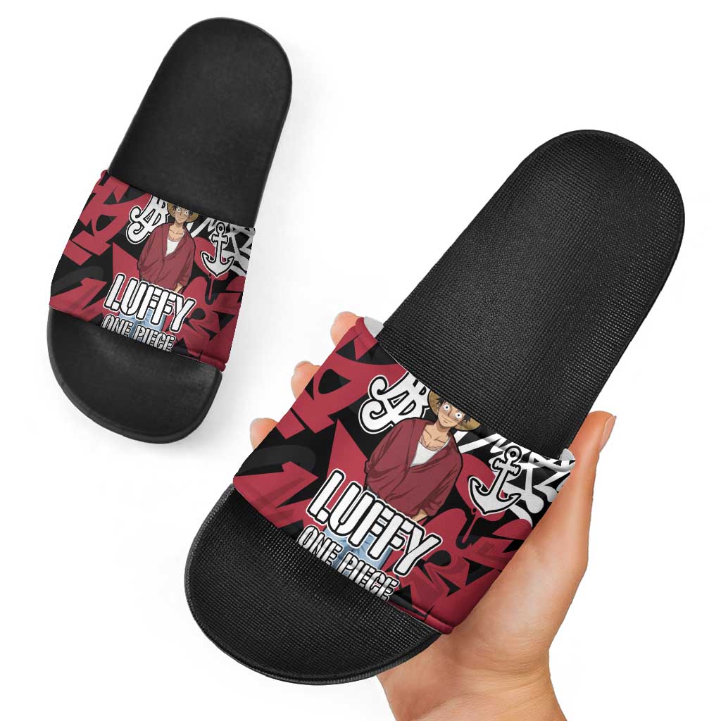 Monkey D. Luffy One Piece Slide Sandals Graffiti Street Art Anime Collage