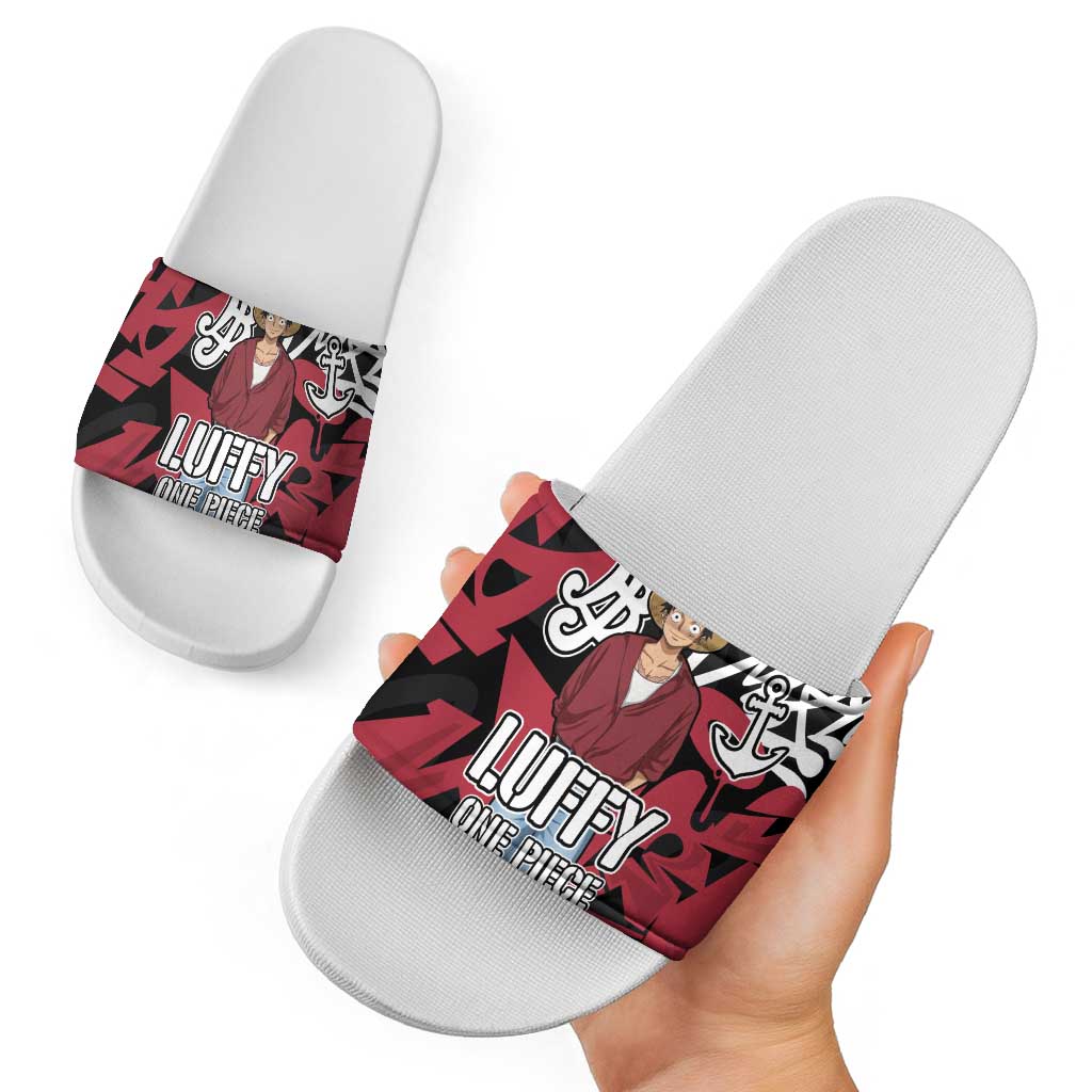 Monkey D. Luffy One Piece Slide Sandals Graffiti Street Art Anime Collage