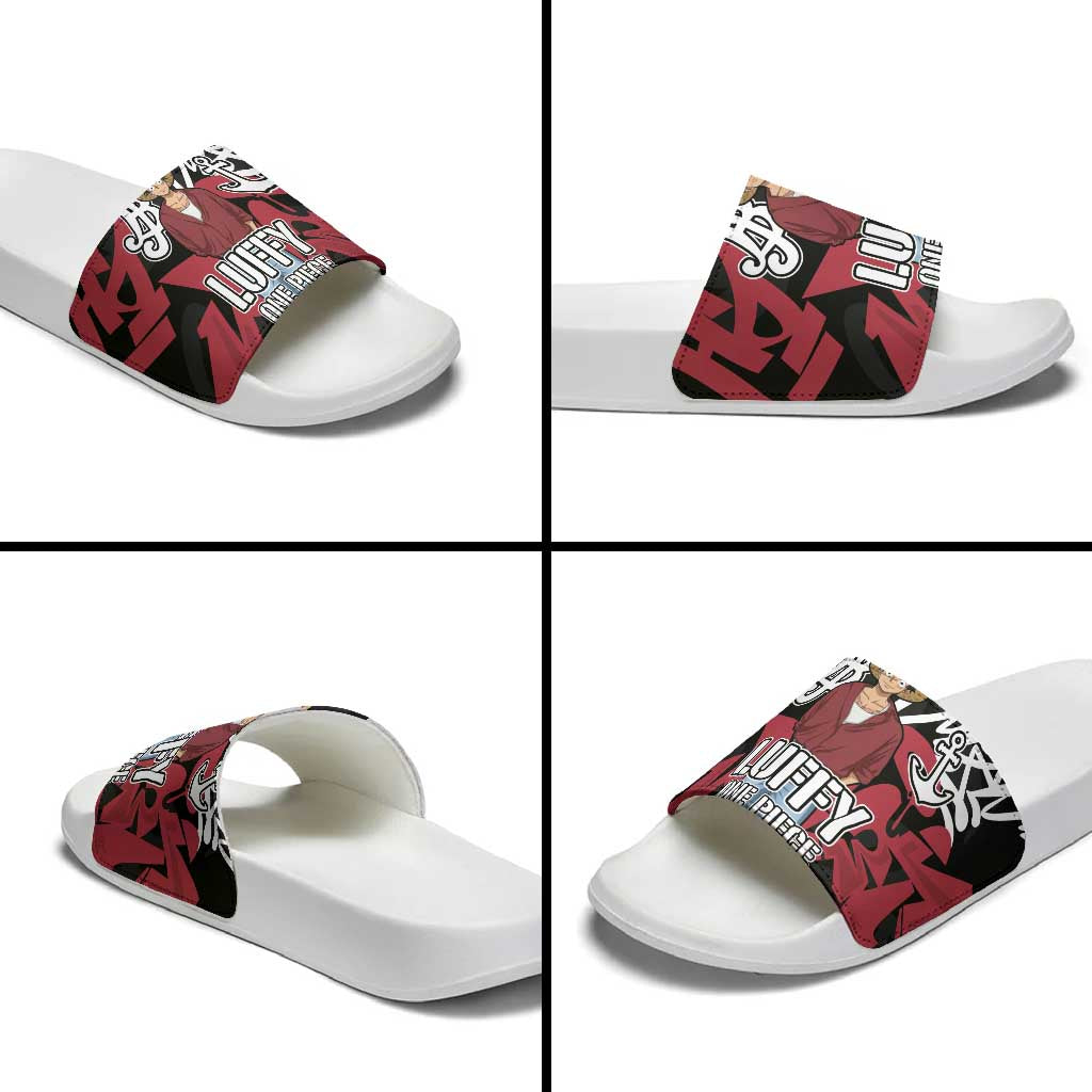 Monkey D. Luffy One Piece Slide Sandals Graffiti Street Art Anime Collage