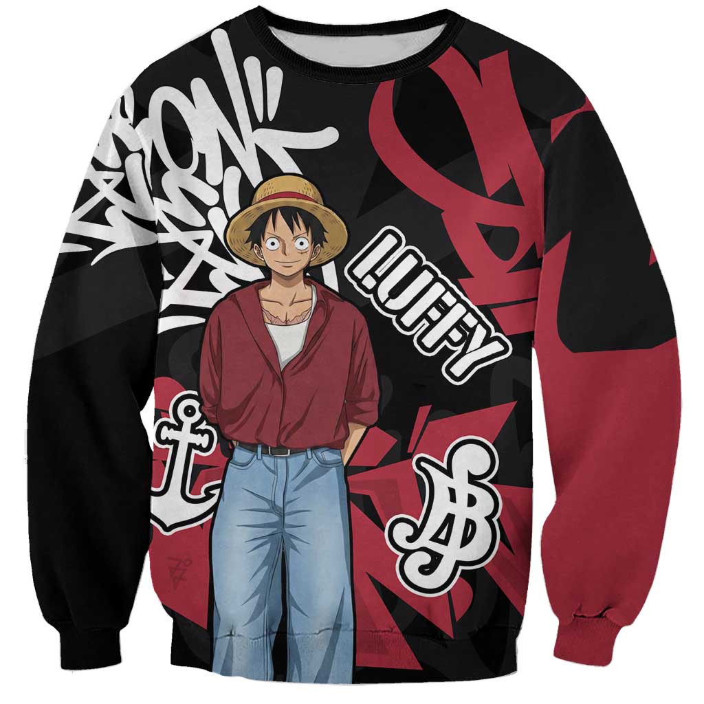 Monkey D. Luffy One Piece Sweatshirt Graffiti Street Art Anime Collage