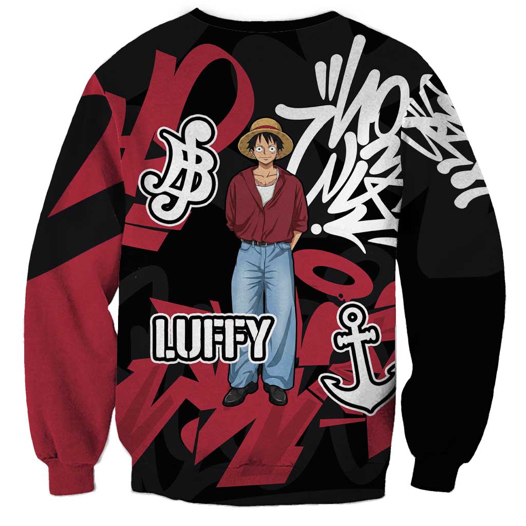 Monkey D. Luffy One Piece Sweatshirt Graffiti Street Art Anime Collage