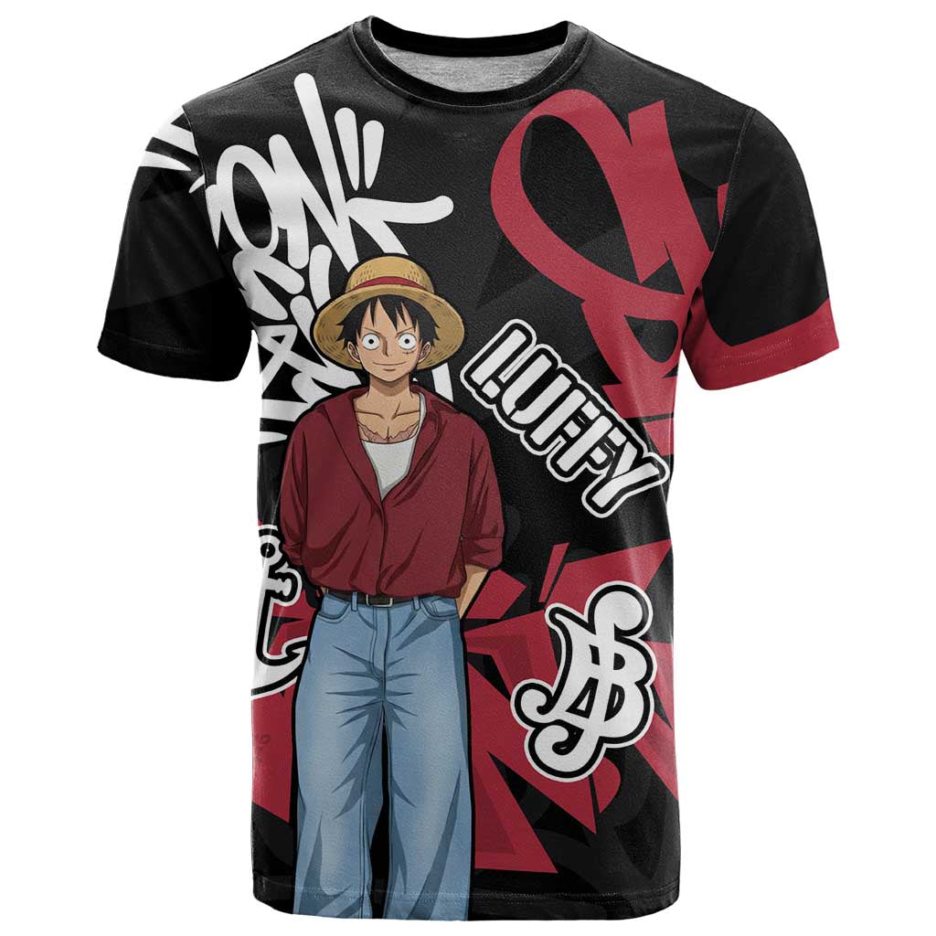 Monkey D. Luffy One Piece T Shirt Graffiti Street Art Anime Collage