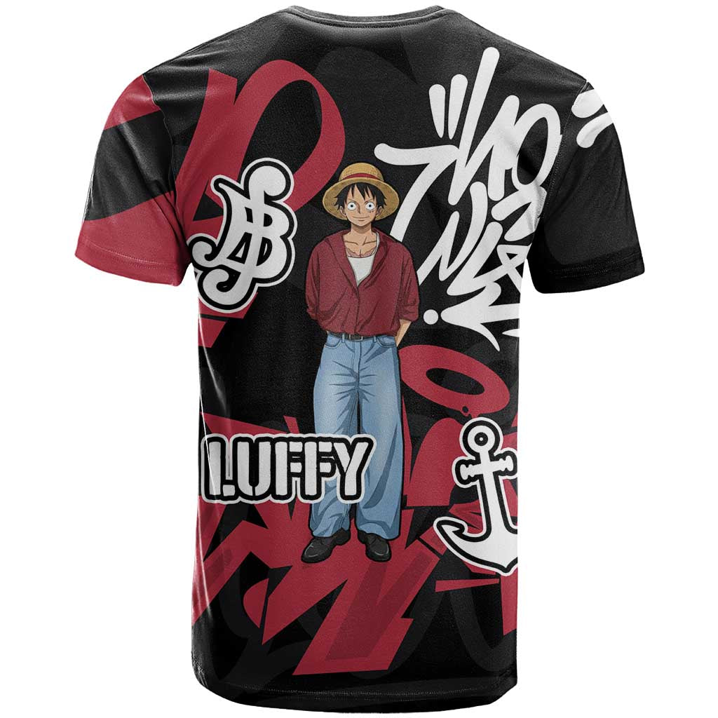 Monkey D. Luffy One Piece T Shirt Graffiti Street Art Anime Collage