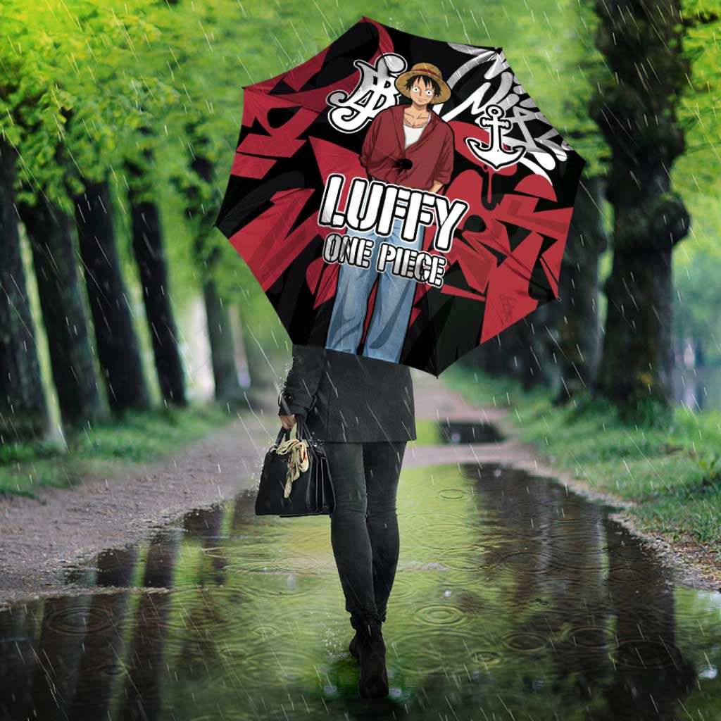 Monkey D. Luffy One Piece Umbrella Graffiti Street Art Anime Collage