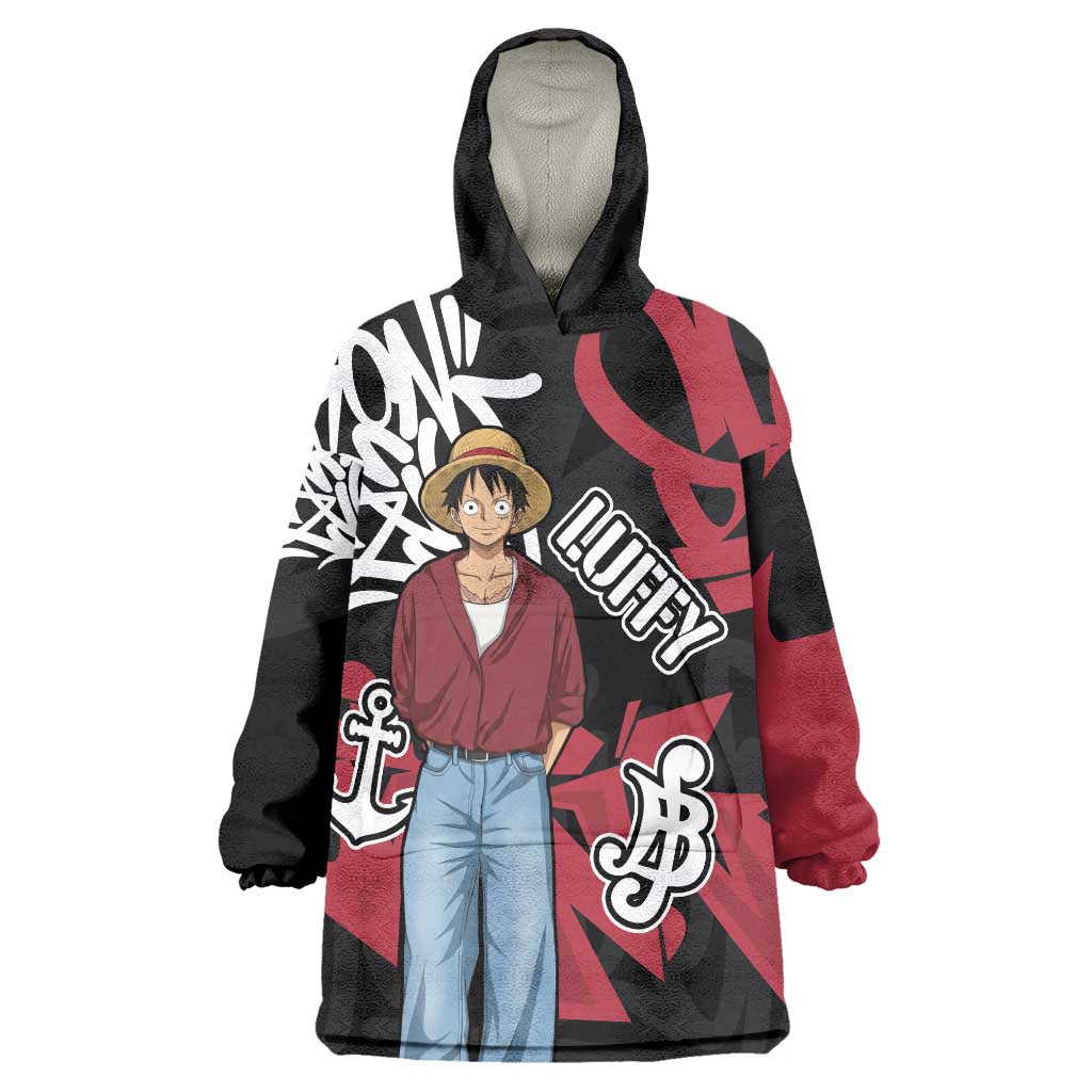 Monkey D. Luffy One Piece Wearable Blanket Hoodie Graffiti Street Art Anime Collage