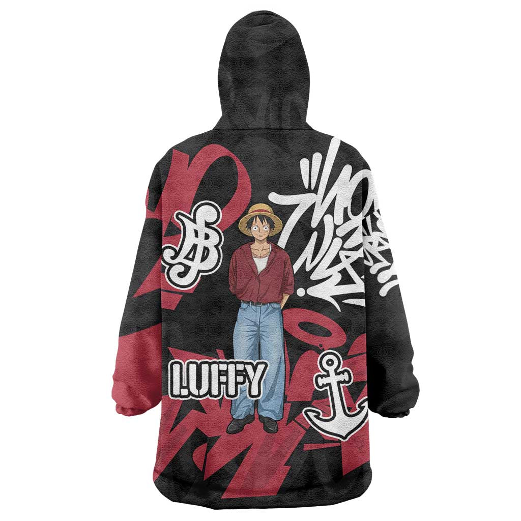Monkey D. Luffy One Piece Wearable Blanket Hoodie Graffiti Street Art Anime Collage