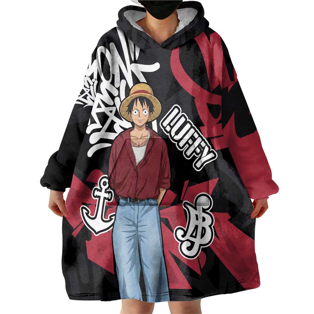 Monkey D. Luffy One Piece Wearable Blanket Hoodie Graffiti Street Art Anime Collage